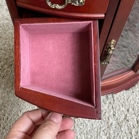 Classic Red Wooden Jewelry Armoire with Glass Door - Picture 5 of 11